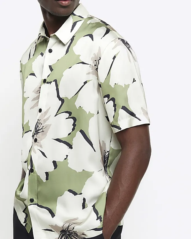 River Island regular fit floral short sleeve shirt Green Sale