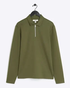 River Island regular fit half zip polo Green Outlet