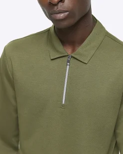 River Island regular fit half zip polo Green Outlet