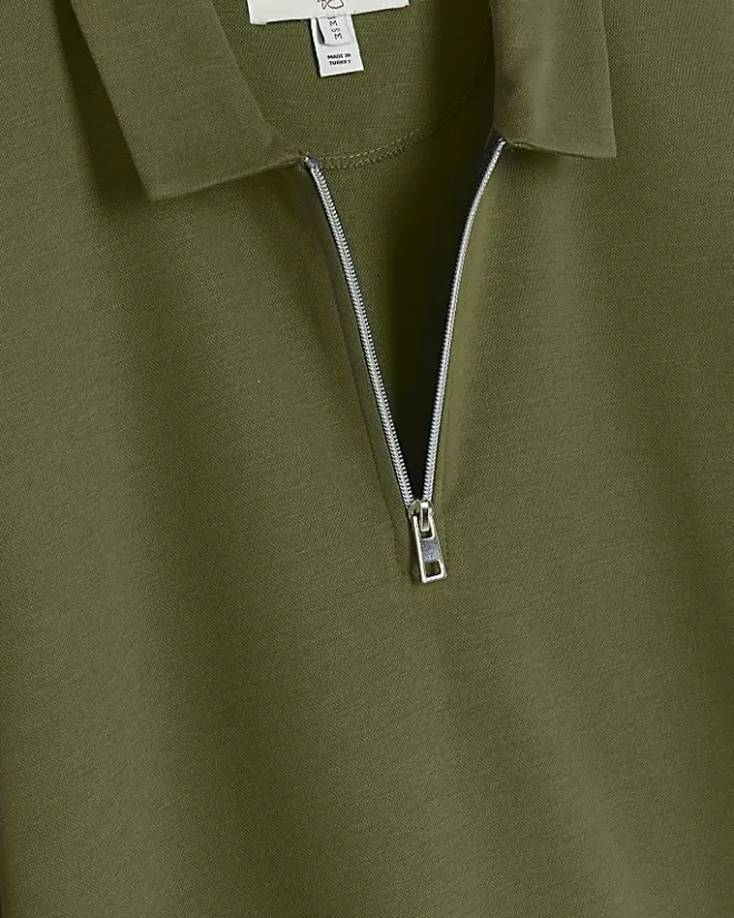 River Island regular fit half zip polo Green Outlet