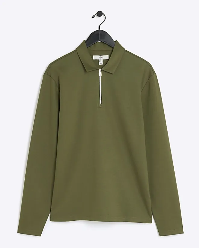 River Island regular fit half zip polo Green Outlet