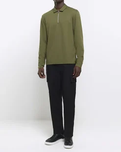 River Island regular fit half zip polo Green Outlet