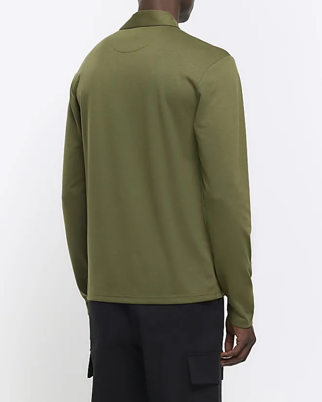 River Island regular fit half zip polo Green Outlet