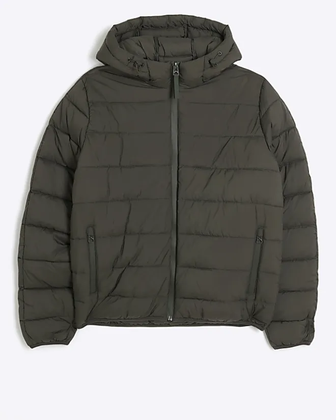 River Island regular fit hooded puffer jacket Green Clearance