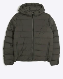 River Island regular fit hooded puffer jacket Green Clearance