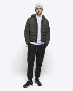 River Island regular fit hooded puffer jacket Green Clearance