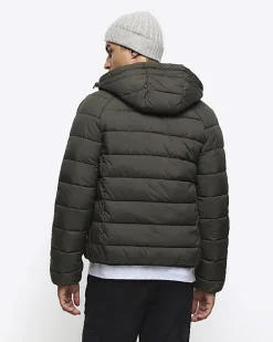 River Island regular fit hooded puffer jacket Green Clearance