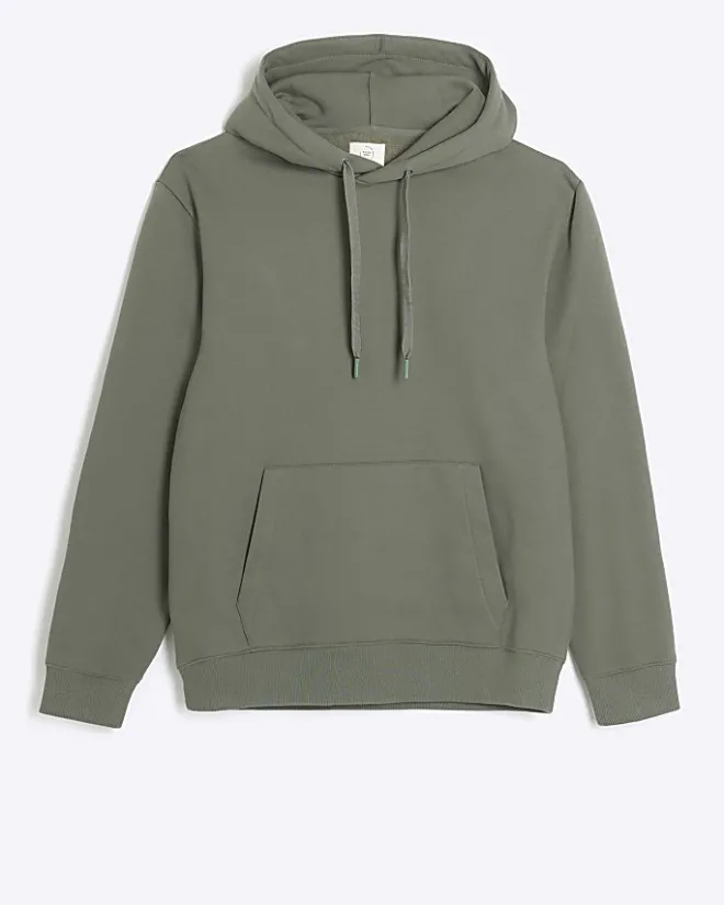 River Island Green regular fit plain hoodie Khaki Online