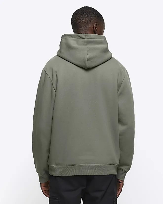 River Island Green regular fit plain hoodie Khaki Online