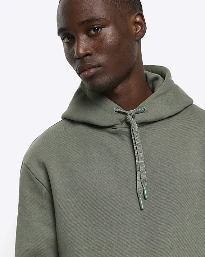 River Island Green regular fit plain hoodie Khaki Online