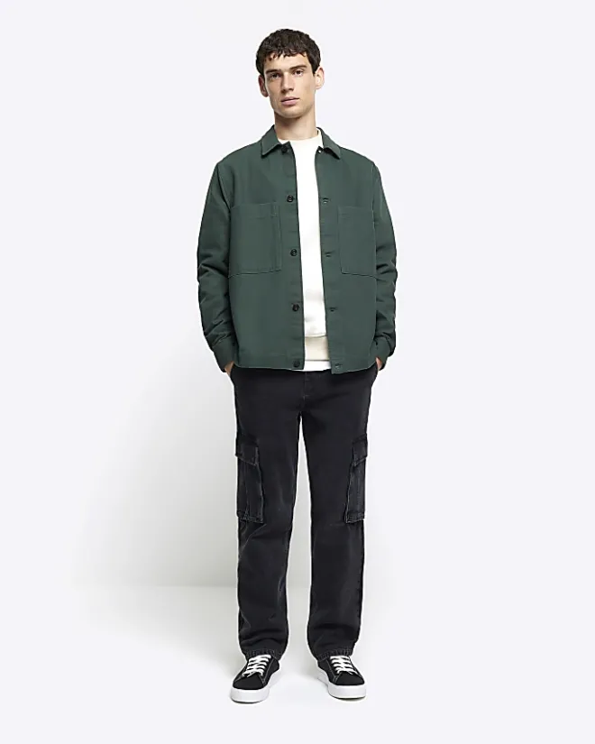 River Island regular fit pocket overshirt Green Clearance