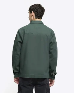 River Island regular fit pocket overshirt Green Clearance