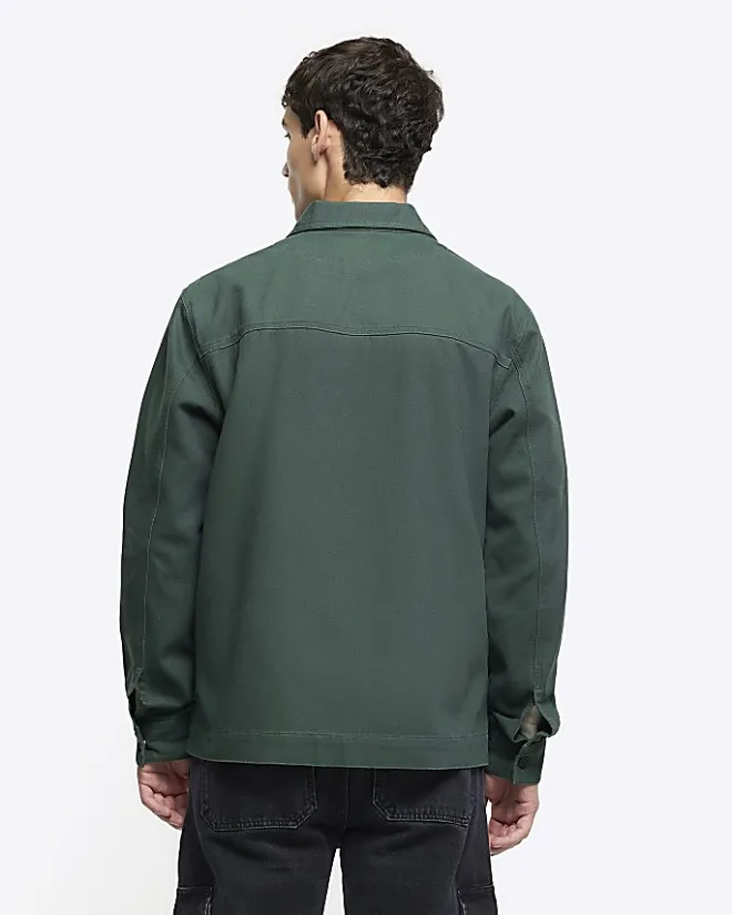 River Island regular fit pocket overshirt Green Clearance