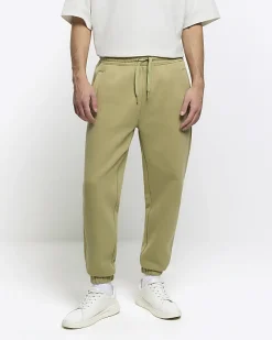 River Island regular fit rib panel joggers Green Outlet