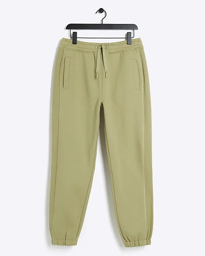 River Island regular fit rib panel joggers Green Outlet