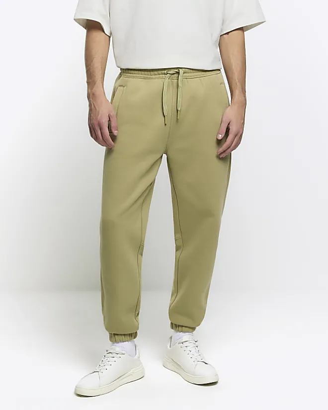 River Island regular fit rib panel joggers Green Outlet