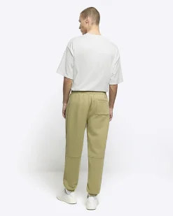 River Island regular fit rib panel joggers Green Outlet