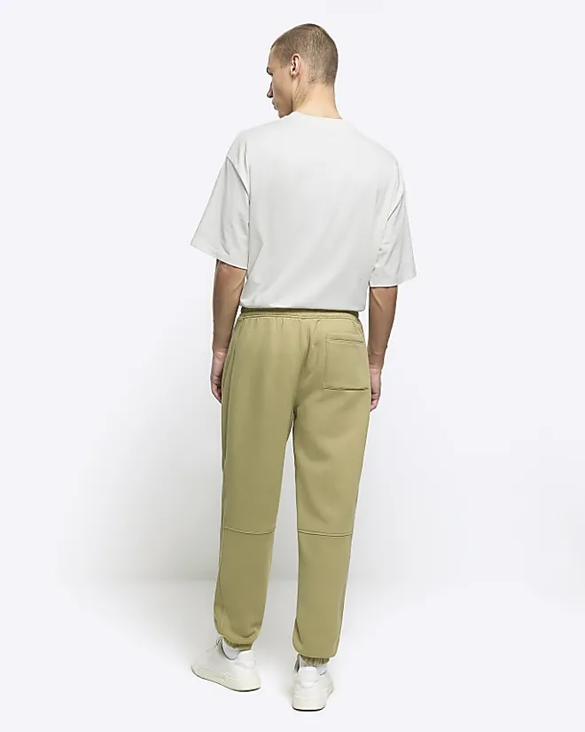 River Island regular fit rib panel joggers Green Outlet