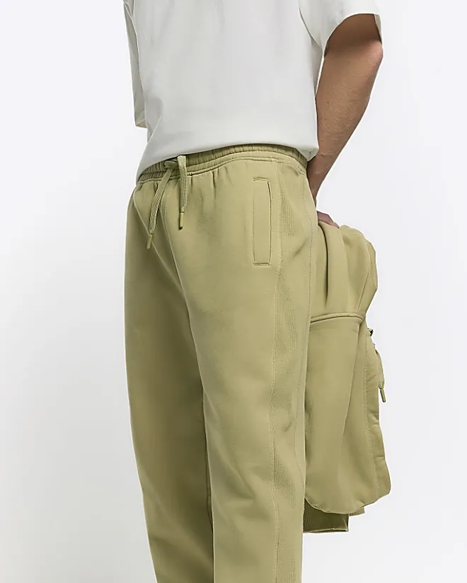 River Island regular fit rib panel joggers Green Outlet