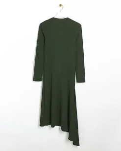 River Island rib asymmetric bodycon midi dress Green Sale