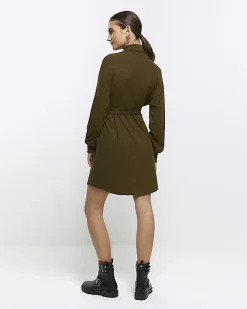 River Island rib belted jumper mini dress Green Discount