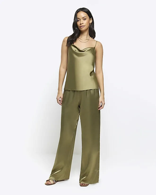 River Island satin cowl neck cami top Green Sale
