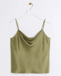 River Island satin cowl neck cami top Green Sale