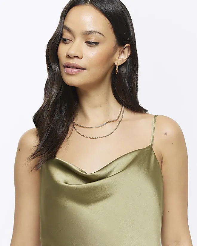 River Island satin cowl neck cami top Green Sale