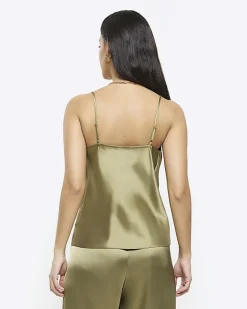 River Island satin cowl neck cami top Green Sale