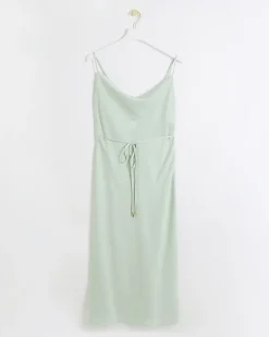 River Island satin cowl neck slip midi dress Green Online