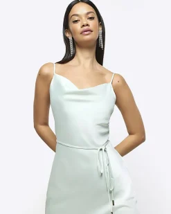 River Island satin cowl neck slip midi dress Green Online