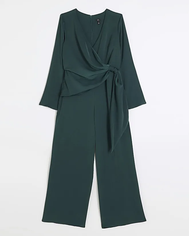 River Island satin knot detail jumpsuit Green Sale