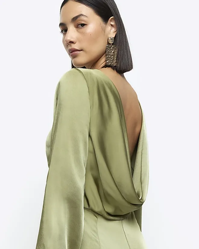 River Island satin open back jumpsuit Green Online