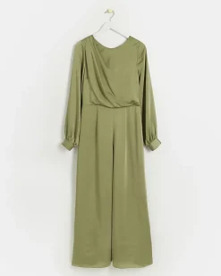 River Island satin open back jumpsuit Green Online
