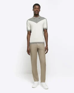 River Island slim fit colour block knit polo Green Fashion