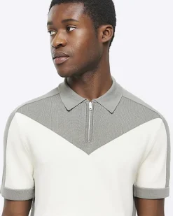 River Island slim fit colour block knit polo Green Fashion