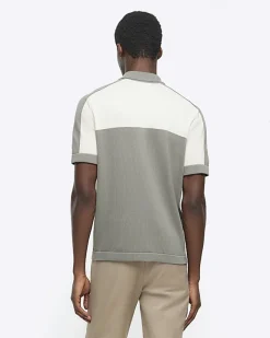 River Island slim fit colour block knit polo Green Fashion