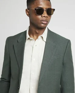 River Island slim fit linen suit jacket Green New