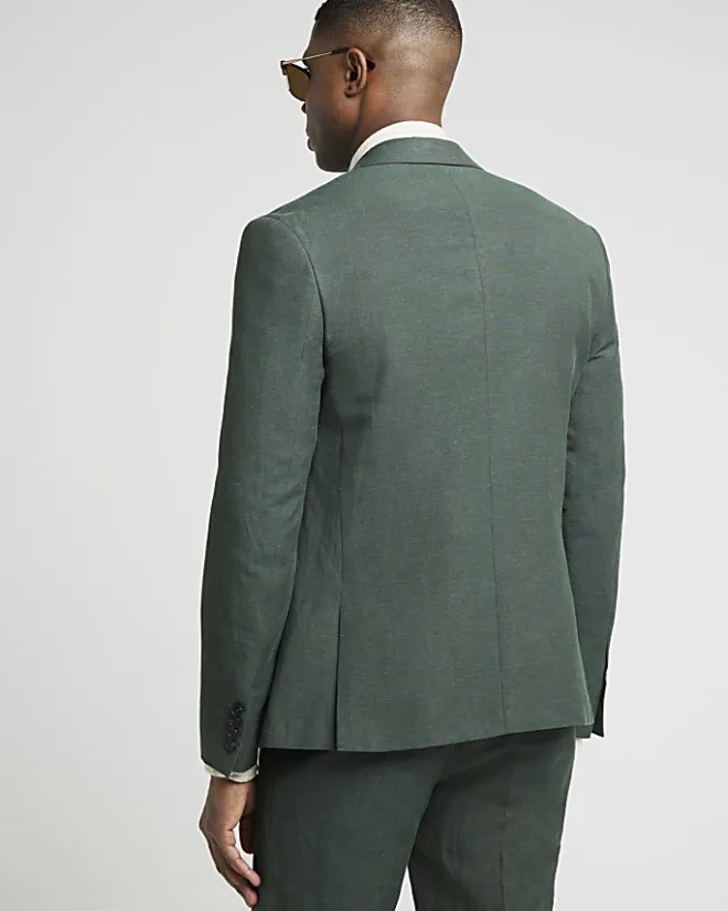 River Island slim fit linen suit jacket Green New