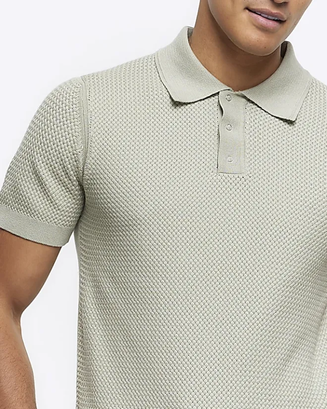 River Island slim fit textured knit polo Green New