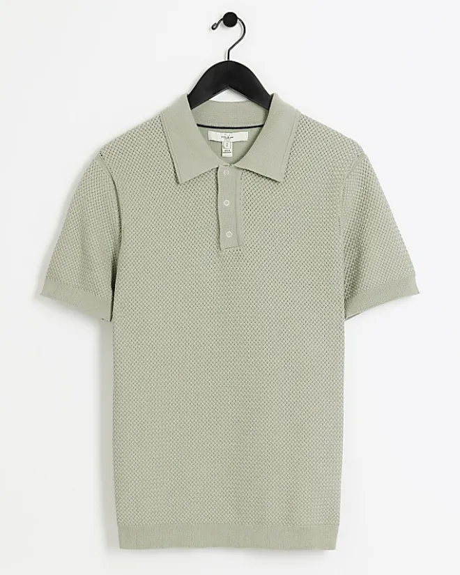 River Island slim fit textured knit polo Green New