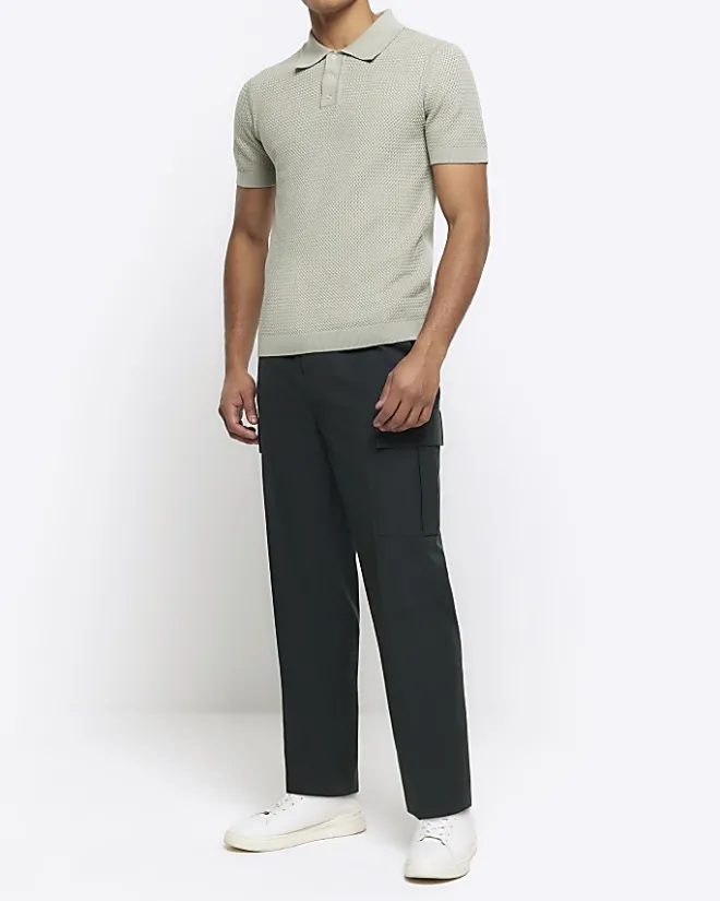 River Island slim fit textured knit polo Green New