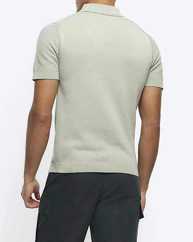 River Island slim fit textured knit polo Green New
