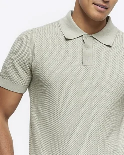 River Island slim fit textured knit polo Green New