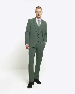 River Island slim fit waistcoat Green Clearance