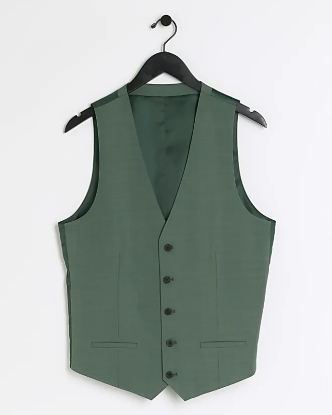 River Island slim fit waistcoat Green Clearance