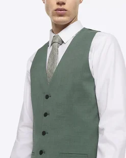 River Island slim fit waistcoat Green Clearance