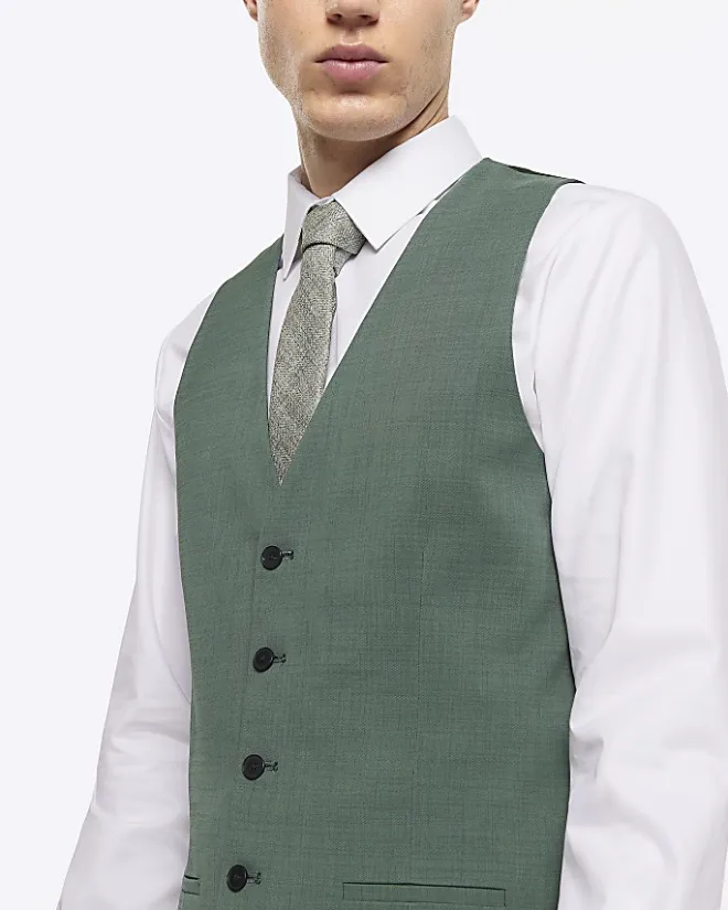 River Island slim fit waistcoat Green Clearance