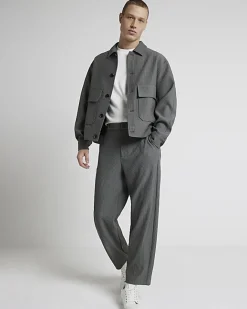 River Island tapered fit plisse smart trouser Green Discount