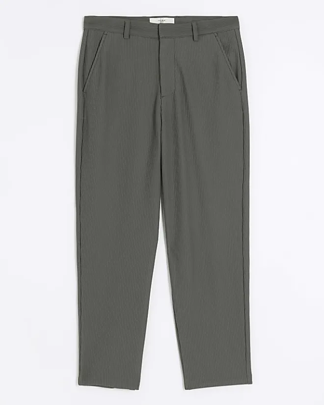 River Island tapered fit plisse smart trouser Green Discount